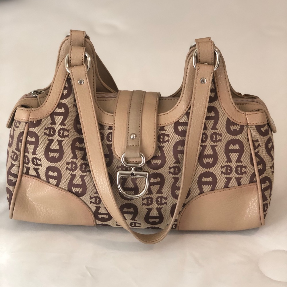 Etienne Aigner Tan Canvas Shoulder Bag